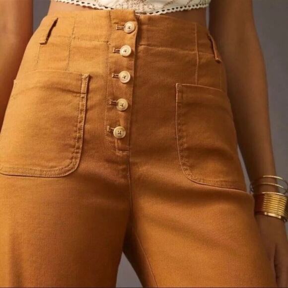 Maeve Anthropologie Relaxed Wide Leg Pants Cedar Brown size 10 Button Front - Picture 3 of 10